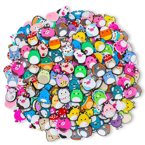 TemBelle 66Pcs Shoe Decoration Charms Bulk Set with Cute Cats, Dogs, Pigs, Birds, Frogs, Monkeys, Octopuses, Bees, Mice, Lions, Giraffes, Penguins ect. Animal Cartoon Shoe Charms for Kids Women