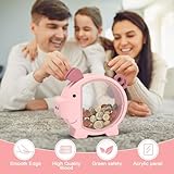 Wooden Piggy Bank for Kids Cute Money Bank for Boys and Girls Clear Wood Money Box Personalized Saving Money Jar, Creative Present for Children Birthday Chrismas & Decor (Pink, Standard)