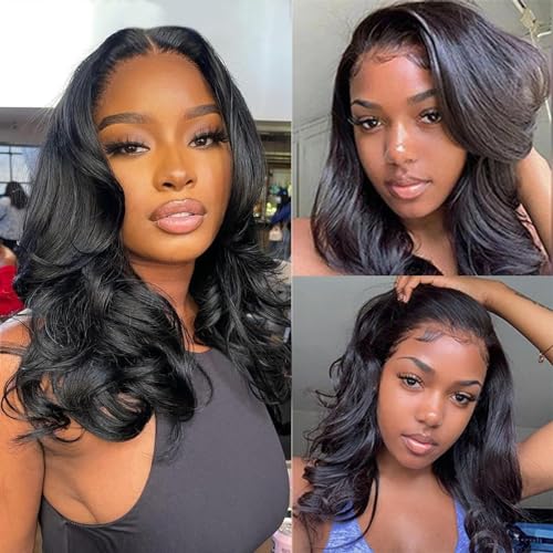 Douyin Bob Wig Human Hair 13x4 Frontal Lace Wig Body Wave HD Lace Front Wigs Human Hair Pre Plucked Glueless Bob Wigs for Women Human Hair Wigs (16 inch, Natural Black)