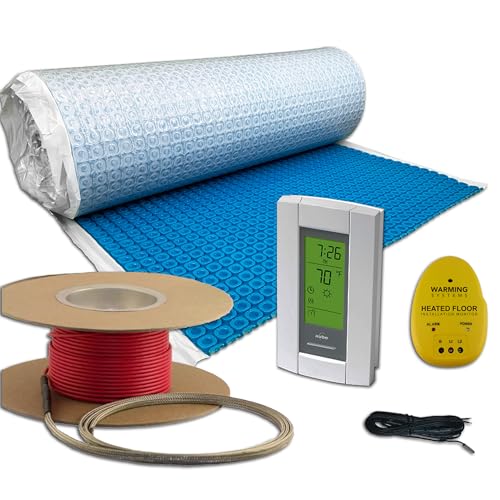 Warming Systems - 70 Sqft 120V Electric Radiant Floor Heating Kit – Includes Heating Cable, Heat Peel and Stick Membrane, Programmable Thermostat and Installation Monitor