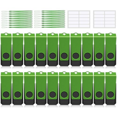 4GB USB Flash Drive 20 Pack AGECASH USB Thumb Drive Bulk USB 2.0 Flash Drives Green Swivel 4GB USB Memory Stick Zip Drive Pendrive with Labels & Lanyards USB Jump Drive Multipack for Data Storage
