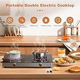 Disaenvir 2 Burner Electric Cooktop 110V - 24 Inch Countertop Electric Stove with Handles 2000W, Two Burner Ceramic Burner with LCD Touch Screen and Knob Control, Timer, Safety Lock, 120V Plug in