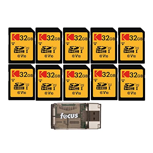 KODAK 32GB Class 10 UHS-I U1 SDHC Memory Card (10-Pack) Bundle with All-in-One High-Speed USB 2.0 Card Reader (11 Items)