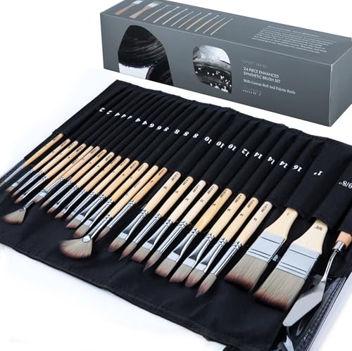 ARTIFY 25-Piece Professional Paint Brush Set – Expert Series Synthetic Nylon Brushes for Acrylic, Oil, Watercolor, Gouache – No Shedding, Canvas Roll Case & Palette Knife, Painter Gifts Art Supplies