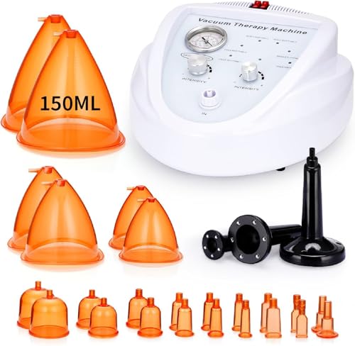 Vacuum Therapy Machine Vacuum Cupping Massager Set Scraping Vacuum Massage Machine with 24 Cups, Including 150ML Large Cups and 3 Probes for Body & Facial Care