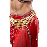 Generic Eorbow 2 Pack Belly Dance Hip Scarf Belt, Dangling Coins Belly Dancing Skirt, Belly Dancer Bottoms Halloween Costume Accessory for Women, Music Festival, Gold and Silver, 32 Short