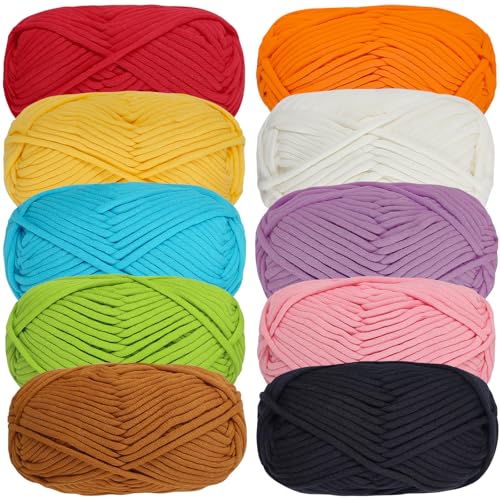 SIMEIQI 10×50g Beginners Yarn Kit for Crocheting and Knitting,Cotton Nylon Blend Yarn for Hand DIY Bag Basket Dolls and Cushion E