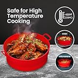 Collapsible Silicone Air Fryer Basket Liners Pot - AirFryer Liners Reusable Bowls for 5 Quart or Bigger - Air Fryer Accessories 2 Pack - Round Silicone Liners (Red & Black)