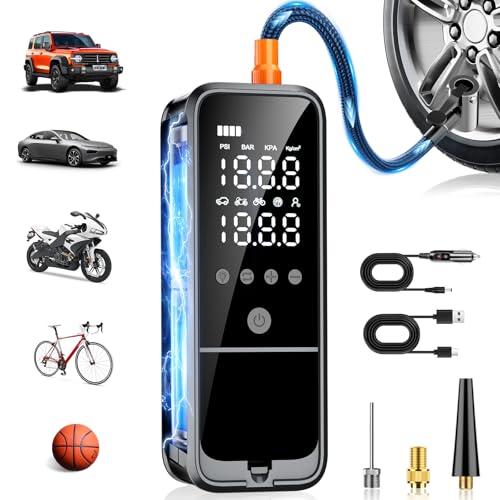KZKB Tire Inflator Portable Air Compressor, 160 PSI Air Pump for Car Tires with Digital Pressure Gauge, Bike Tire Pump with LED Light Portable Tire Inflator for Car, Bike, Motorcycle, Ball