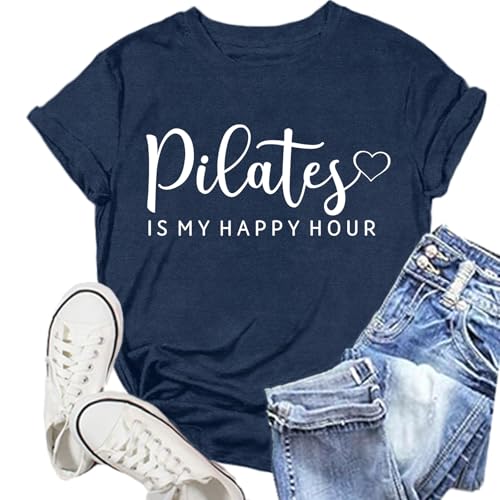 NEWKA Pilates Shirts for Women Yoga Workout Heart T-Shirt Fitness Lover Tee Tops Blue