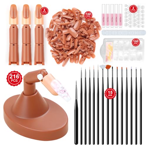 Saviland Nail Practice Finger for Acrylic Nails: Adjustable Nail Practice Hand Fake Mannequin Training Finger Replaceable Nail Tips Nail Art Brush Tools Kit Beginner Home DIY