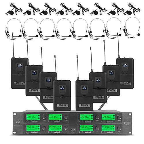 WENWEN Wireless Microphone System UHF 8 Channel 8 Lavalier Bodypacks 8 Lapel Mic 8 Headsets for Karaoke System Church Speaking Conference Wedding Party 3 Year Warranty