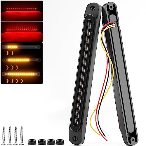 PSEQT 10" LED Trailer Tail Light Bar Brake Stop Turn Signal Lights Assembly Identification Red & Amber Sequential Strobe Strip Lamp w/Smoked Lens Waterproof for Pickup Golf Cart Offroad Truck RV UTV