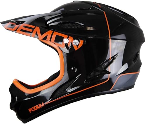 Demon Podium Full Face Mountain Bike Helmet- Gloss Black/Orange (X-Large)