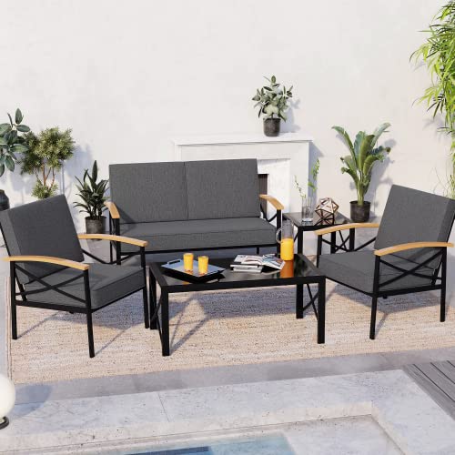 JAMFLY 5 Piece Outdoor Metal Patio Furniture Sectional Set, Outdoor Metal Furniture Patio Conversation Sets with Coffee Table for Patio,Backyard,Balcony