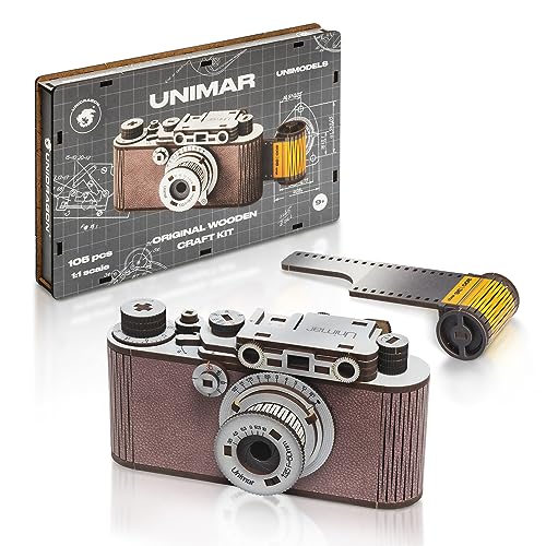 UNIDRAGON Unimodels 3D Wooden Puzzle Builder to Assemble – Unimar Camera, 105 Parts (13.6 х 6.8 х 6.5 cm), Laser Cutting Jigsaw Construction Craft Kit for Adults and Children