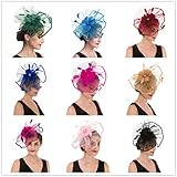 SAFERIN Fascinators Hat Flower Mesh Ribbons Feathers on a Headband and a Clip Tea Party for Girls and Women (TA1-Rose Pink+Black)