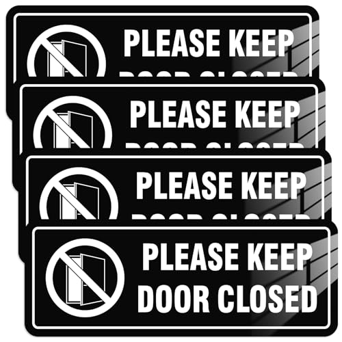 4 Pack- Please Keep Door Closed Signs Self-Adhesive, 8x3Inch Acrylic Keep Door Closed Sign for Business Store, Shop, Cafe, Office, Restaurant