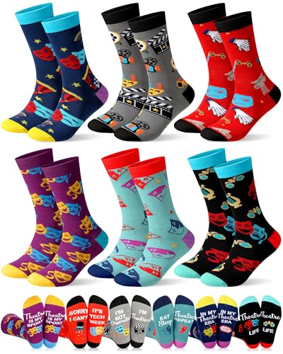 Glitopper 6 Pairs Funny Theatre Socks for Women Musical Theater Gift Crew Cotton Socks Novelty Graduation Gifts for Lovers Theatre