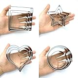 LILIAO Basic Cookie Cutter Set, 5-Pcs, Circle, Star, Square, Flower and Heart Fondant Bread Sandwich Biscuit Cutters, Stainless Steel (Large)