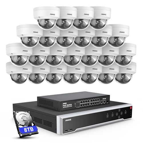 ANNKE 12MP 32CH Security Camera System, 24 x Wired 4K Outdoor PoE IP Cameras with Mic, 32CH 16port H.265+ NVR with 8TB HDD for 7/24 Recording, 1CH Facial Recognition, AI Human Detection, IP67