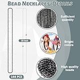 144PCS Bead Necklace, Black Mardi Gras Bead Necklace Party Favors, 33" Metallic Mardi Gras Round Beaded Bulk, Festival Parade Throw Accessories for Mardi Gras Carnival Halloween Party Supplies Decor