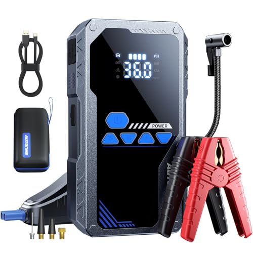 AUTOONE 8000A Jump Starter with Air Compressor (All Gas/12L Diesel), 150PSI Car Battery Jumper Starter Portable, Jump Box Tire Inflator with LED Flashlight, LCD Display, Storage Case