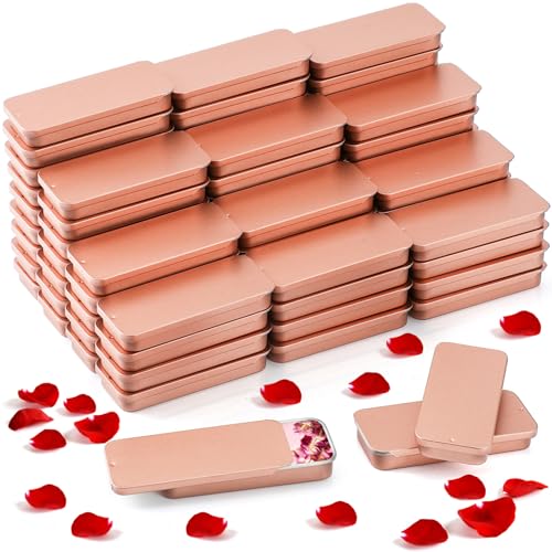 Norme 80 Pcs Rose Gold Slide Top Small Tins Containers Rectangular Cosmetics Metal Boxes Small Lip Balm Containers Metal Tins with Lids for Lip Balm Jewelry Crafts Pills,3.15 x 1.38 x 0.43"