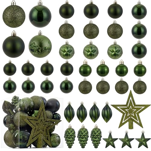 Christmas Ball Ornaments - 43pcs Shatterproof Christmas Tree Decorative Hanging Ornaments with Loop for Xmas Holiday Party Wreath Home Decoration (Army Green)