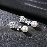 QuakerBird Freshwater Cultured Genuine Pearl Drop Earrings for Women Sterling Silver 9-10 mm Pearls Tennis Cluster CZ Dangle Stud Earrings Wedding (01, ivory)