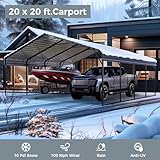 GREEN PARTY 20 x 20 ft Metal Carport Kits with Galvanized Steel Roof, Heavy Duty Metal Carport Canopy, Outdoor Car Tent Metal Garage Shelter for Car, SUV, Truck and Boats, Grey