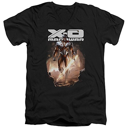 Xo Manowar - Mens Lightning Sword V-Neck T-Shirt, Size: Medium, Color: Black