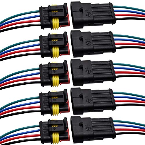 4 Pin Connector Waterproof Connector, Male and Female Way 16 AWG Wire Suitable for car Truck, Boat and Other Wire Connection 5 kit