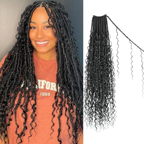 Boho Faux Locs Crochet Hair 24 Inch Goddess Locs 8 Packs Boho Soft Locs Crochet Hair with Curly Ends Pre-looped Long Bohemian River Locs Crochet Hair for Black Women(24Inch, 1B)