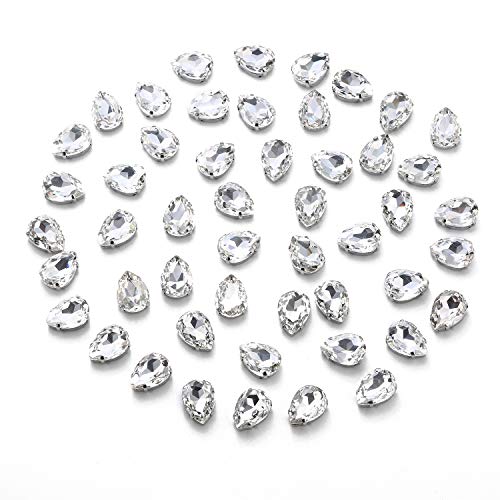 10x14 Clear Teardrop Sew on Rhinestone by Choupee 48 PCS Sew on Drop Crystal Glass Gems Large Rhinestones