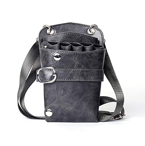 Scissors Pouch PU Leather Salon Barber Hairdressing Scissors Holster Hair Stylist Tools Bag Comb Shear Holster Waist Shoulder Belt (Grey)