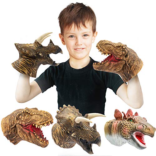 Yolococa Dinosaur Hand Puppets Realistic Latex Soft Animal Head Toys Set, Hand Puppet Toys Gift for Kids, Party Show Imaginative Play (Tyrannosaurus & Triceratops & Stegosaurus)
