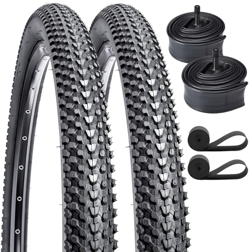 YUNSCM 2-Pcs 29" Mountain Bike Tires 29 x 2.10/54-622 and 29" Heacy Duty Bike Tubes Schrader Valve with 2 Rim Strips Compatible with 29x2.0 29 x 2.10 29x2.125 Bike Bicycle Tires and Tubes (Y-1089)