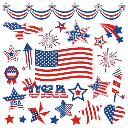 JarThenaAMCS 25Pcs Patriotic Refrigerator Magnet USA Flag Star Stripe Garage Magnet Red Blue 4th of July Magnetic Fridge Sticker for Independence Day Car Kitchen Metal Door Cabinet Decor