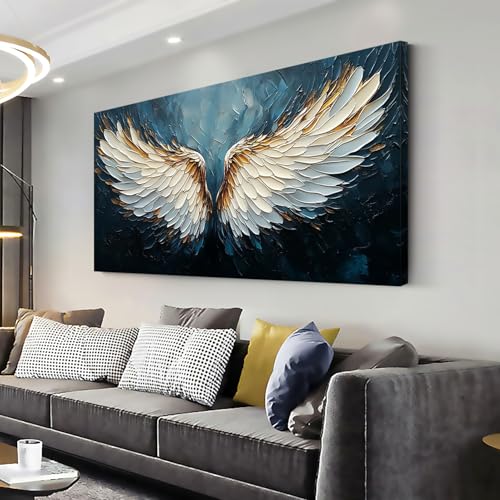 ZESTRILIA Angel Wings Wall Art Blue Oil Painting Reproduction Print Modern Abstract Canvas Paintings Waterproof Artwork Picture for Living Room Bedroom Home Office Kitchen Décor (20x40inch)