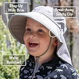 JAN & JUL Grow-with-Me Wide Brim Sun Hats for Little Boys with Neck Flap (L: 2-5 Years, Turtle)