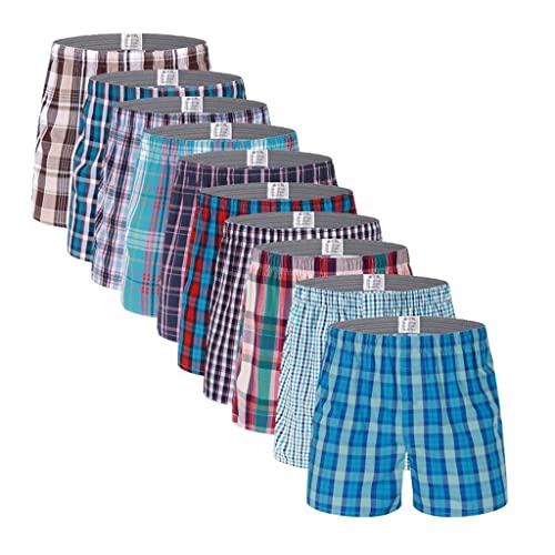BNJWJZS 10Pcs/Lot Mens Underwear Boxers Shorts Cotton Underwear Soft Plaid Boxer Male Panties boxers mens(Europa XS Asia L)