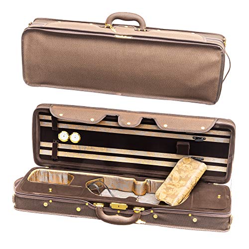 MI&VI NF-9001 Professional Hard-Shell Violin Case 4/4 (Full Size) Luxury Silk Interior | High-Density Foam | Sheet Pocket | Adjustable Straps | Hygrometer | Thermometer (Brown)