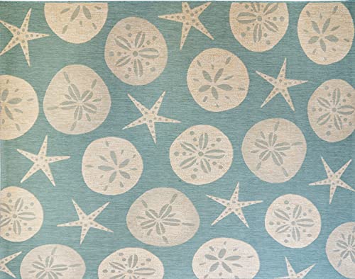 Gertmenian Indoor Outdoor Area Rug, Classic Flatweave, Washable, Stain & UV Resistant Carpet, Deck, Patio, Poolside & Mudroom, 5x7 Ft Standard, Sand Dollar Starfish, Oasis Green
