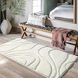 DEXDE Bathroom Rugs Mat, Soft Plush Shaggy Microfiber Bath Rug, Non Slip Bath Mats for Bathroom Runner Floor, Machine Washable Absorbent Carpet for Shower Tub, White 24"x47"