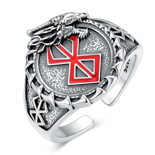 PROESS Berserk Ring 925 Sterling Silver Dragon Behelit Adjustable Open Ring Berserk Jewelry for Women Men