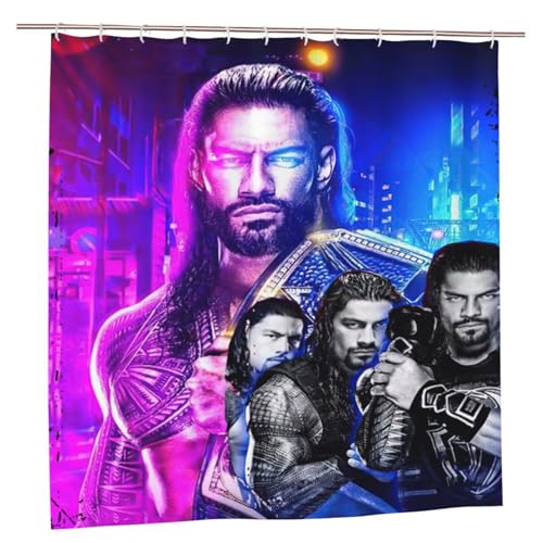 Roman Wrestler Reigns Shower Curtain for Bathroom With 12 Hooks Waterproof Bath Curtain for Shower Stall Beautiful Home Bathtubs Decor Polyester Fabric Shower Curtains for Office 72x72 Inch Plastic
