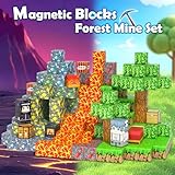 Magnetic Blocks - Build Mine Magnet World Forest Mine Set Magnet Building Blocks Kids Toys for 3+ Year Old Boys & Girls 1'' Magnetic Cubes STEM Sensory Building Toys Kids Game Xmas Gifts