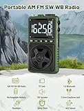 Bluetooth AM FM Shortwave Radio with NOAA Weather Alert,1250mAh Rechargeable Portable Pocket Radio with Best Reception,5W Big Speaker, Digital Tuner and Earphone,Support SD Card and USB MP3 Player