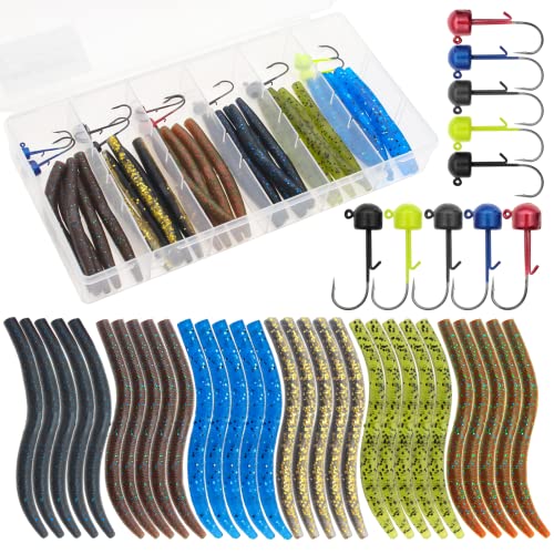 Gefischtter 40pcs Senko Worms Fishing Soft Plastic Bait Bass Fishing Lures Wacky Rig Carolina Rigged Texas Rigged Soft Lures Kit